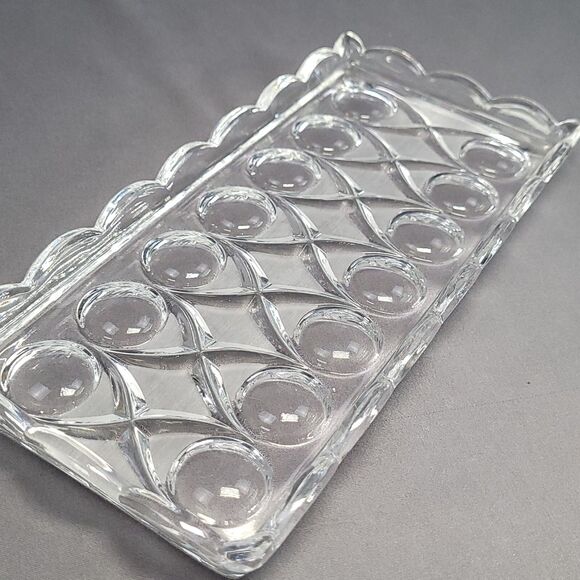 Clear Glass Tray Hour Glass Design  Rectangle Relish Celery Dish Scalloped Edges - Picture 1 of 9